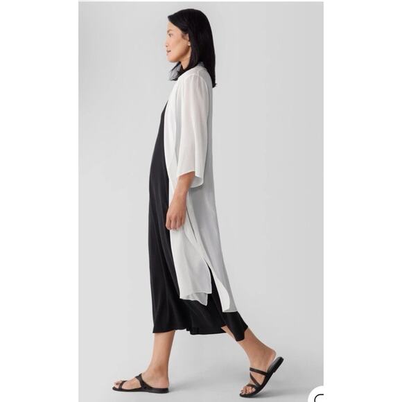 Eileen Fisher Sheer Silk Georgette High Collar Jacket In Bone Sz Medium $328 NWT - Picture 12 of 16